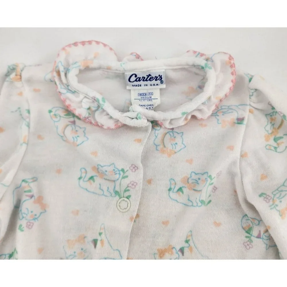 Vintage Carters Baby‎ Long Sleeve Footed One Piece Bodysuit Cat Print 12-17 Lbs